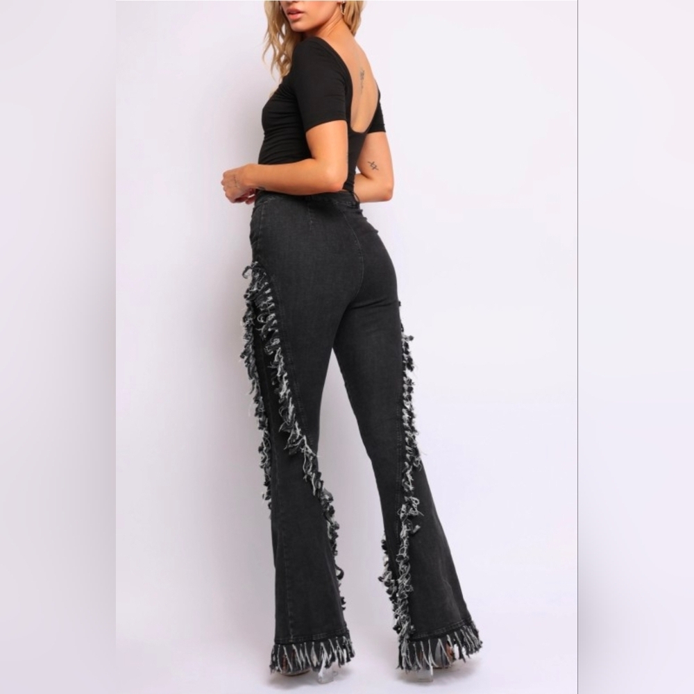 NEW!!! Black Fringed Flare Jeans - Women, Curvy, Plus, Sz 2X, NWT
